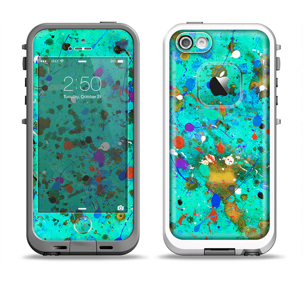 The Trendy Green with Splattered Paint Droplets Apple iPhone 5-5s LifeProof Fre Case Skin Set