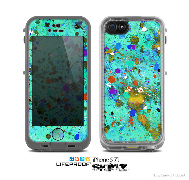 The Trendy Green with Splattered Paint Droplets Skin for the Apple iPhone 5c LifeProof Case