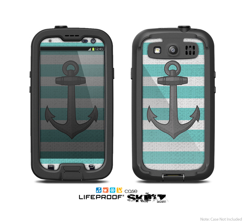 The Trendy Grunge Green Striped With Anchor Skin For The Samsung Galaxy S3 LifeProof Case