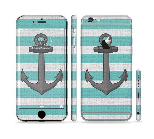 The Trendy Grunge Green Striped With Anchor Sectioned Skin Series for the Apple iPhone 6