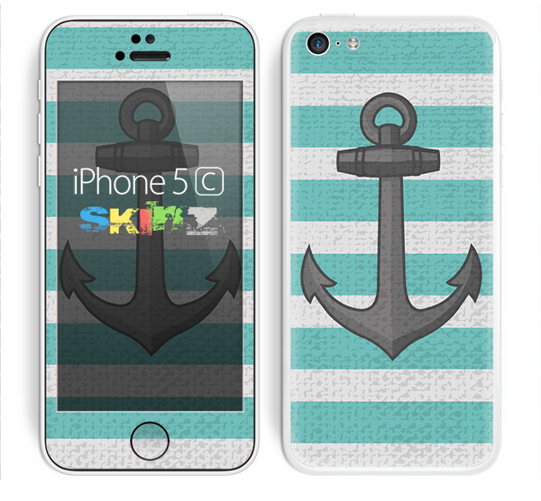 The Trendy Grunge Green Striped With Anchor Skin for the Apple iPhone 5c