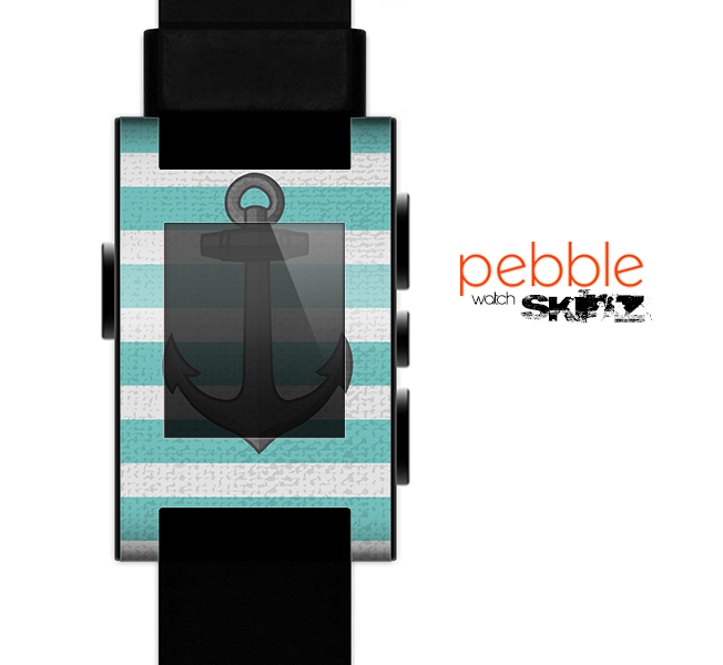 The Trendy Grunge Green Striped With Anchor Skin for the Pebble SmartWatch