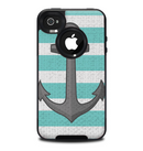 The Trendy Grunge Green Striped With Anchor Skin for the iPhone 4-4s OtterBox Commuter Case
