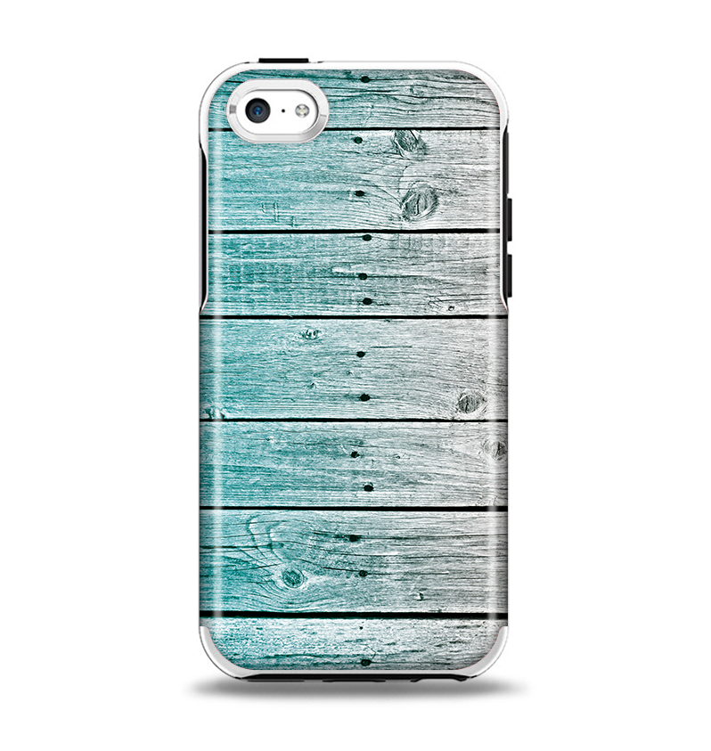 The Trendy Teal to White Aged Wood Planks Apple iPhone 5c Otterbox Symmetry Case Skin Set