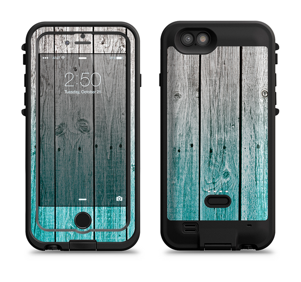 The Trendy Teal to White Aged Wood Planks Apple iPhone 6/6s LifeProof Fre POWER Case Skin Set