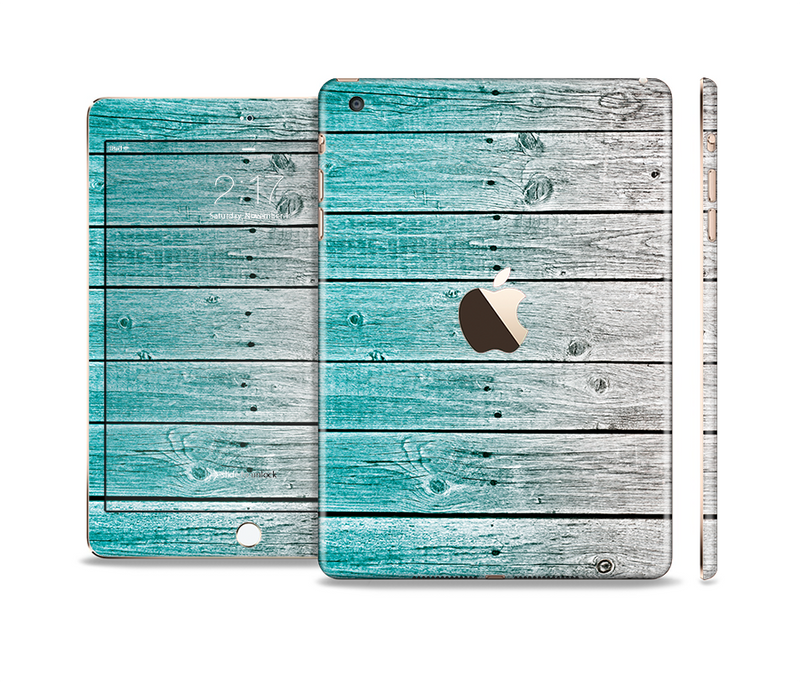 The Trendy Teal to White Aged Wood Planks Full Body Skin Set for the Apple iPad Mini 3