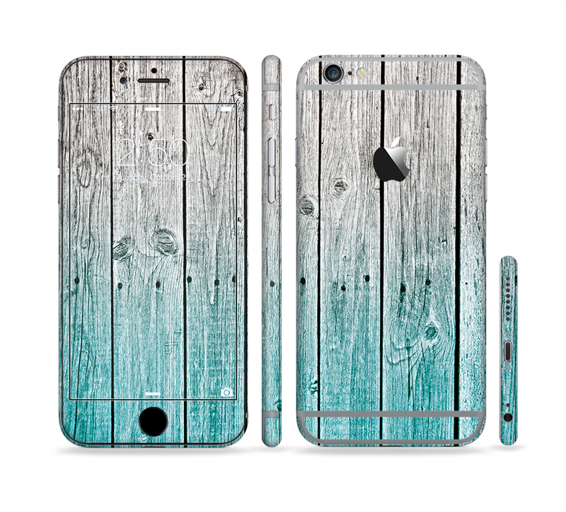 The Trendy Teal to White Aged Wood Planks Sectioned Skin Series for the Apple iPhone 6 Plus