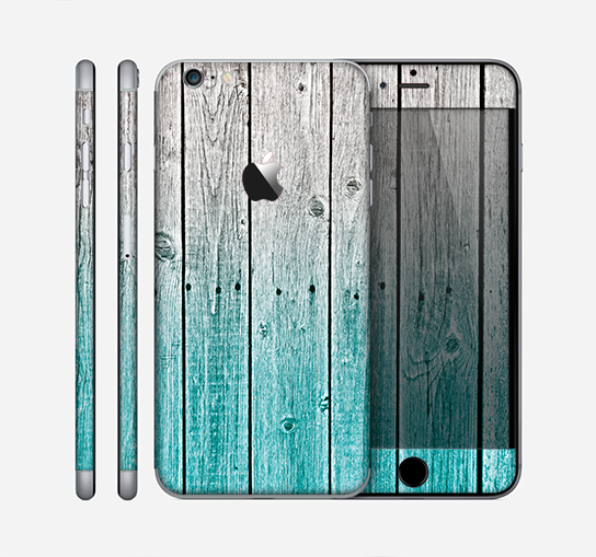 The Trendy Teal to White Aged Wood Planks Skin for the Apple iPhone 6 Plus