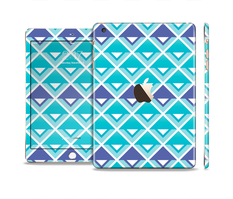 The Triangular Teal & Purple Abstract Cubes Full Body Skin Set for the Apple iPad Mini 3