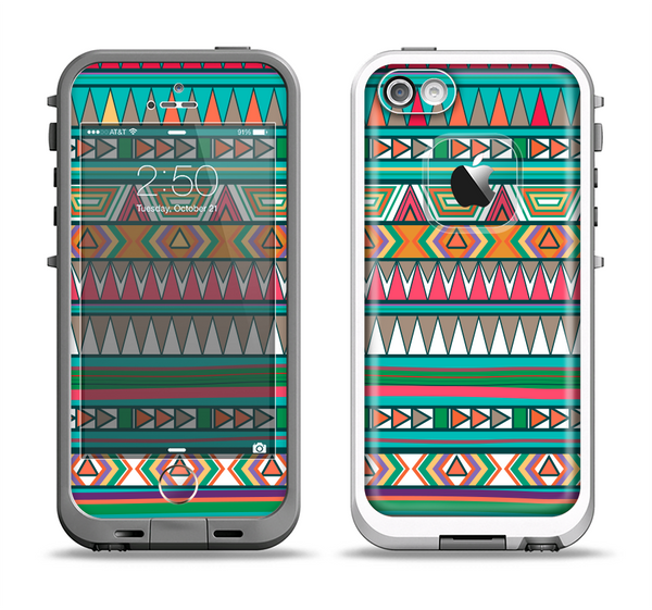 The Tribal Vector Green & Pink Abstract Pattern V3 Apple iPhone 5-5s LifeProof Fre Case Skin Set