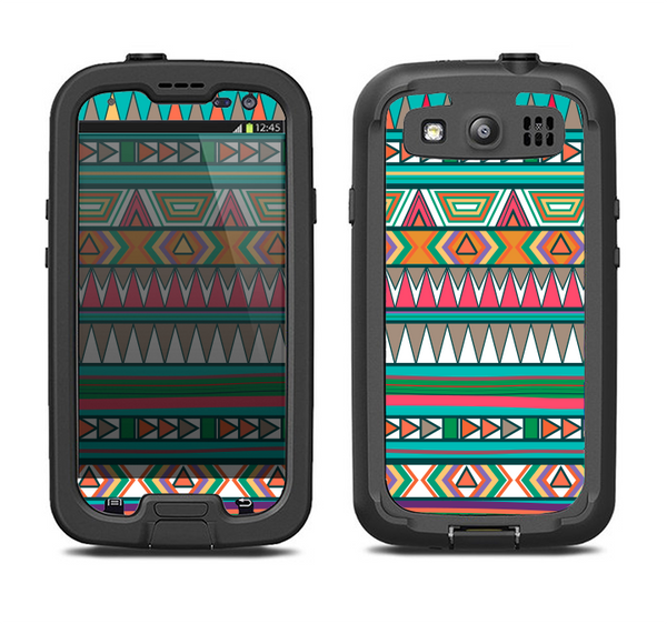 The Tribal Vector Green & Pink Abstract Pattern V3 Samsung Galaxy S3 LifeProof Fre Case Skin Set