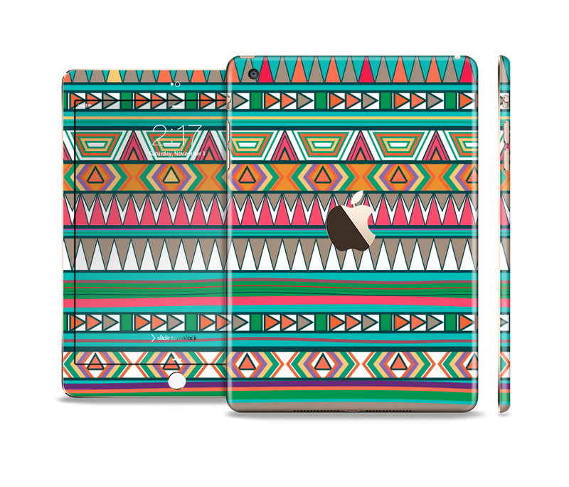 The Tribal Vector Green & Pink Abstract Pattern V3 Full Body Skin Set for the Apple iPad Mini 3