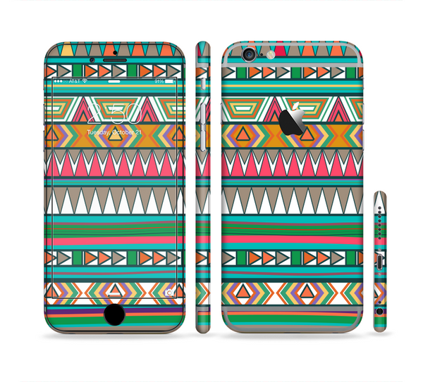 The Tribal Vector Green & Pink Abstract Pattern V3 Sectioned Skin Series for the Apple iPhone 6
