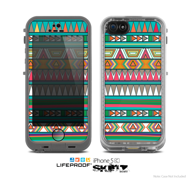 The Tribal Vector Green & Pink Abstract Pattern V3 Skin for the Apple iPhone 5c LifeProof Case