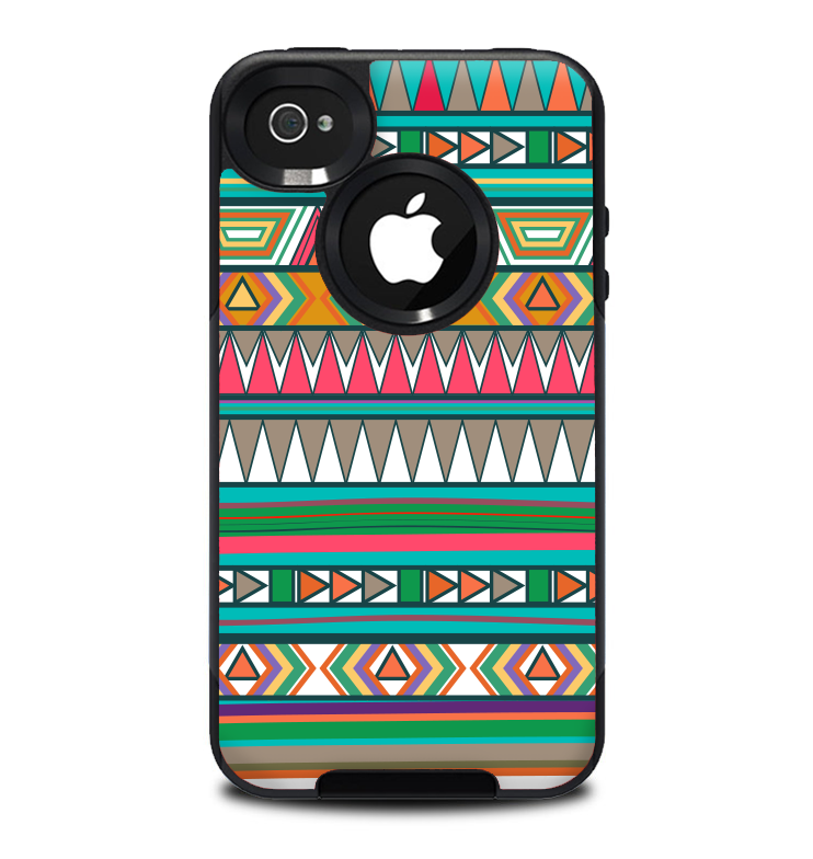 The Tribal Vector Green & Pink Abstract Pattern V3 Skin for the iPhone 4-4s OtterBox Commuter Case