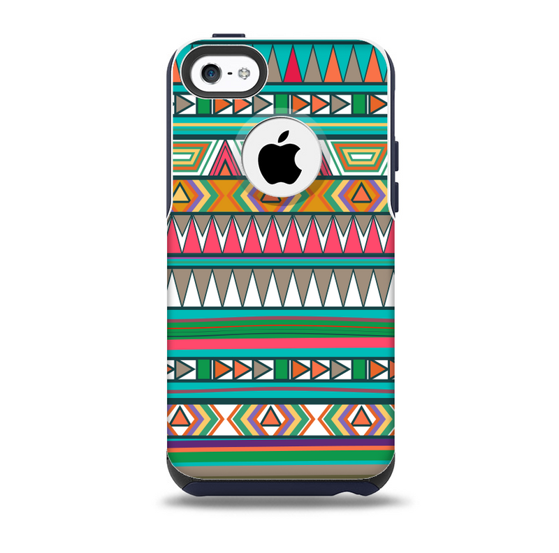 The Tribal Vector Green & Pink Abstract Pattern V3 Skin for the iPhone 5c OtterBox Commuter Case