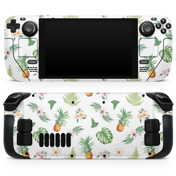 The Tropical Pineapple and Floral Pattern // Full Body Skin Decal Wrap Kit for the Steam Deck handheld gaming computer
