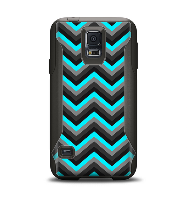 The Turquoise-Black-Gray Chevron Pattern Samsung Galaxy S5 Otterbox Commuter Case Skin Set