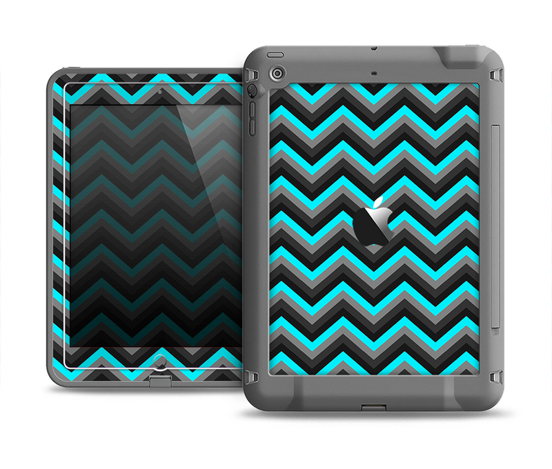 The Turquoise-Black-Gray Chevron Pattern Apple iPad Mini LifeProof Fre Case Skin Set