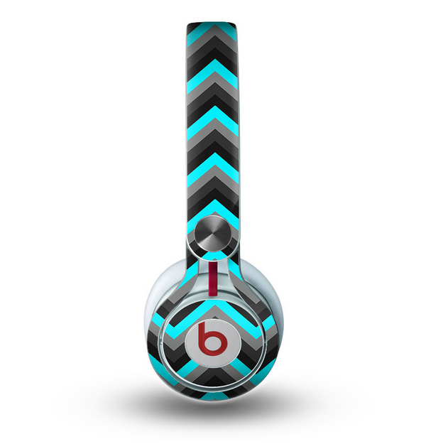 The Turquoise-Black-Gray Chevron Pattern Skin for the Beats by Dre Mixr Headphones