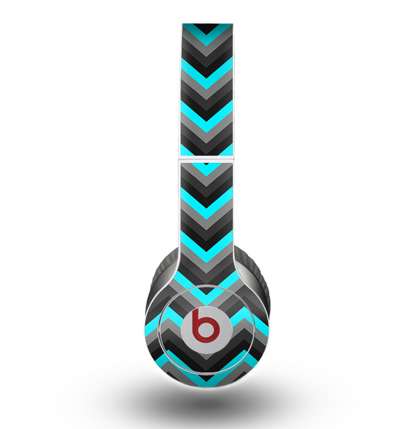 The Turquoise-Black-Gray Chevron Pattern Skin for the Beats by Dre Original Solo-Solo HD Headphones