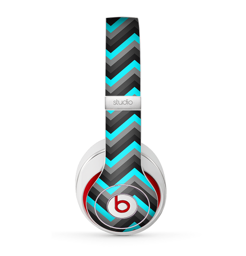 The Turquoise-Black-Gray Chevron Pattern Skin for the Beats by Dre Studio (2013+ Version) Headphones