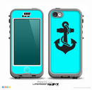 The Turquoise & Black Nautical Anchor Skin for the iPhone 5c nüüd LifeProof Case