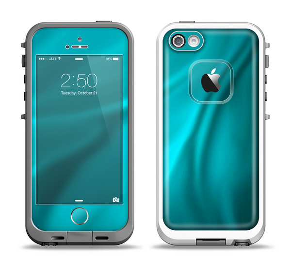 The Turquoise Blue Highlighted Fabric Apple iPhone 5-5s LifeProof Fre Case Skin Set