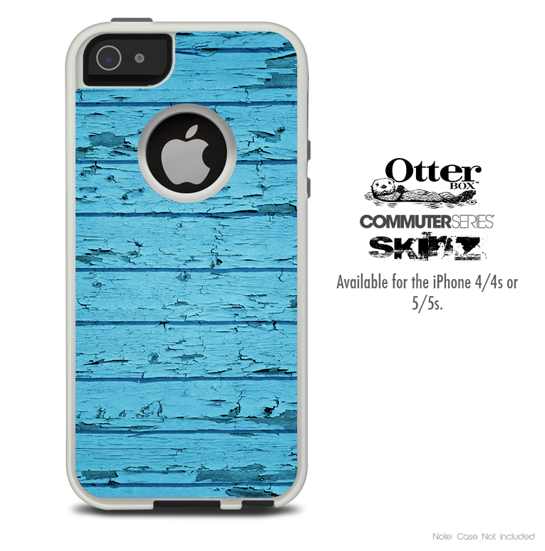 The Turquoise Blue Wood Slabs Skin For The iPhone 4-4s or 5-5s Otterbox Commuter Case