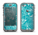 The Turquoise Fancy White Floral Design Apple iPhone 5c LifeProof Nuud Case Skin Set