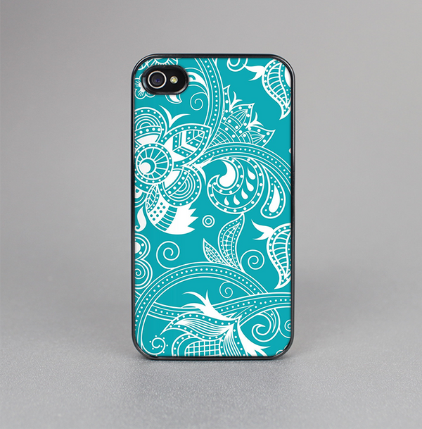 The Turquoise Fancy White Floral Design Skin-Sert for the Apple iPhone 4-4s Skin-Sert Case