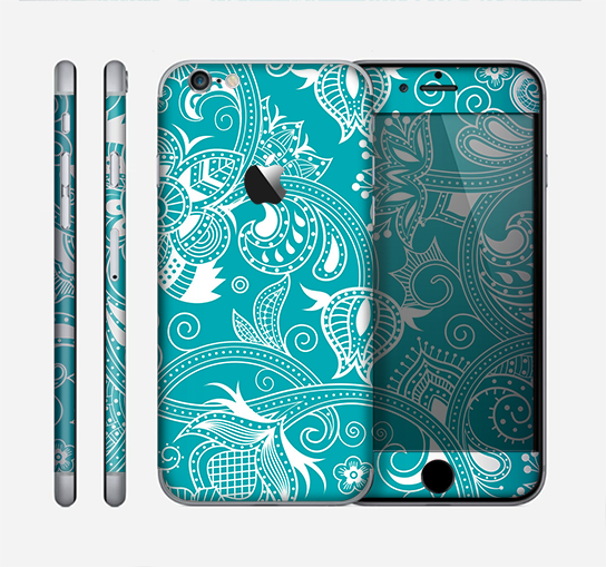 The Turquoise Fancy White Floral Design Skin for the Apple iPhone 6