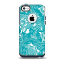 The Turquoise Fancy White Floral Design Skin for the iPhone 5c OtterBox Commuter Case