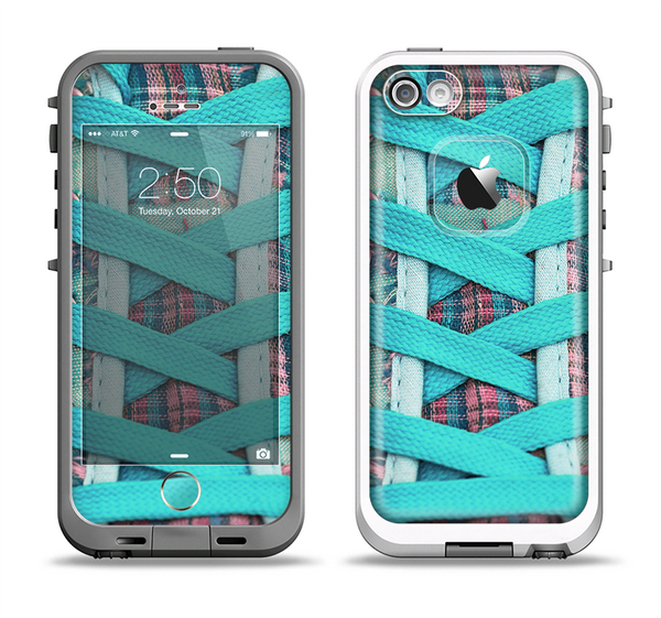 The Turquoise Laced Shoe Apple iPhone 5-5s LifeProof Fre Case Skin Set