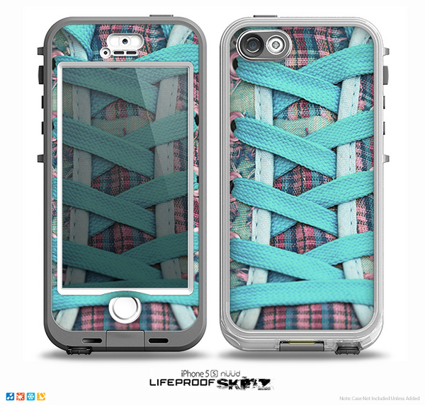The Turquoise Laced Shoe Skin for the iPhone 5-5s NUUD LifeProof Case for the LifeProof Skin