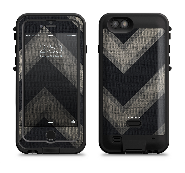The Two-Toned Dark Black Wide Chevron Pattern Apple iPhone 6/6s LifeProof Fre POWER Case Skin Set