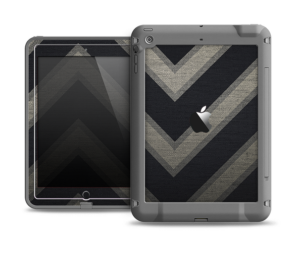 The Two-Toned Dark Black Wide Chevron Pattern Apple iPad Air LifeProof Fre Case Skin Set