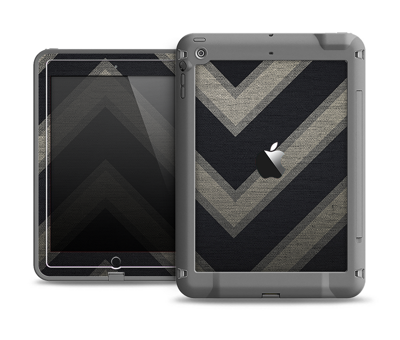 The Two-Toned Dark Black Wide Chevron Pattern Apple iPad Mini LifeProof Fre Case Skin Set