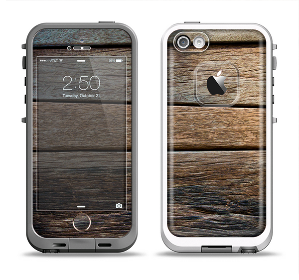 The Uneven Dark Wooden Planks Apple iPhone 5-5s LifeProof Fre Case Skin Set