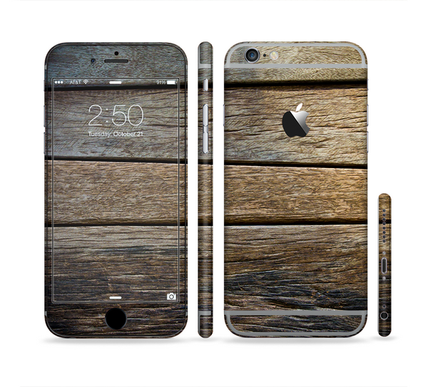 The Uneven Dark Wooden Planks Sectioned Skin Series for the Apple iPhone 6 Plus