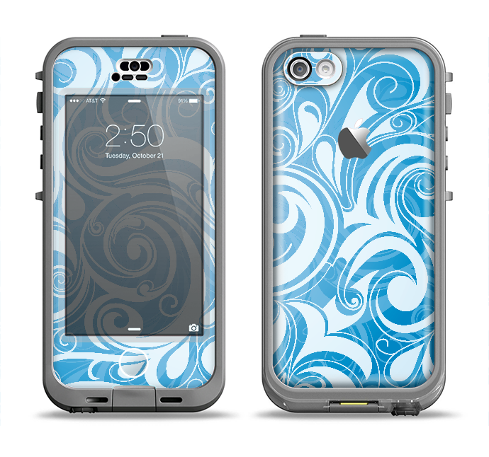 The Vector Blue Abstract Swirly Design Apple iPhone 5c LifeProof Nuud Case Skin Set