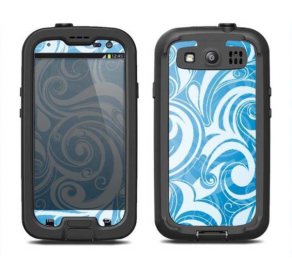 The Vector Blue Abstract Swirly Design Samsung Galaxy S3 LifeProof Fre Case Skin Set