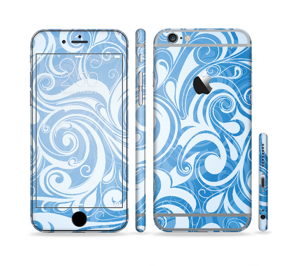 The Vector Blue Abstract Swirly Design Sectioned Skin Series for the Apple iPhone 6 Plus