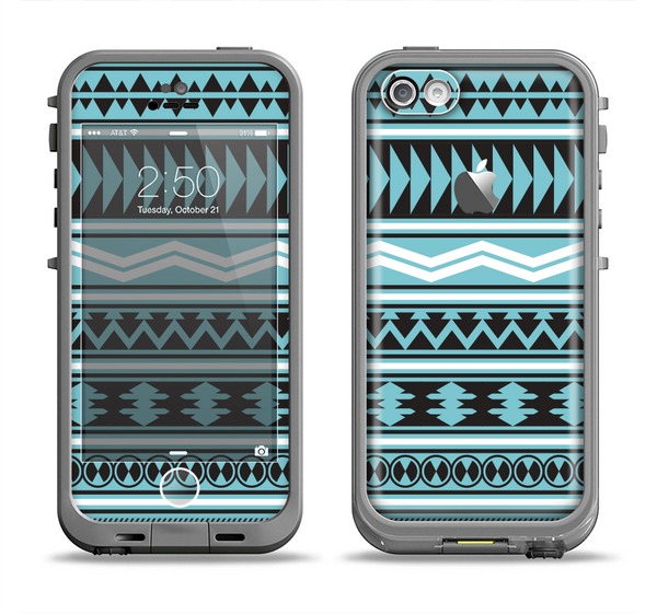 The Vector Blue & Black Aztec Pattern V2 Apple iPhone 5c LifeProof Fre Case Skin Set