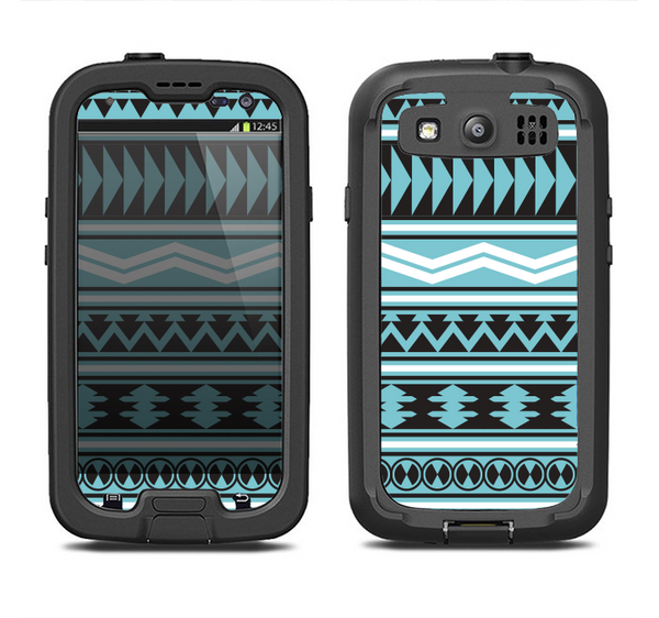 The Vector Blue & Black Aztec Pattern V2 Samsung Galaxy S3 LifeProof Fre Case Skin Set