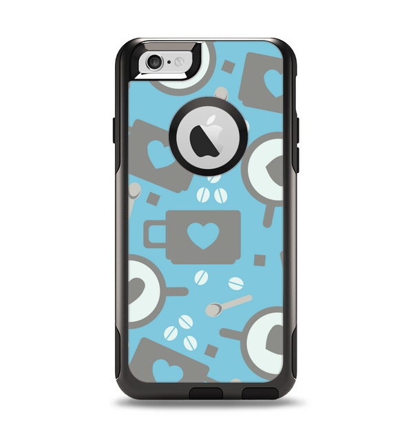 The Vector Blue & Gray Coffee Hearts Pattern Apple iPhone 6 Otterbox Commuter Case Skin Set