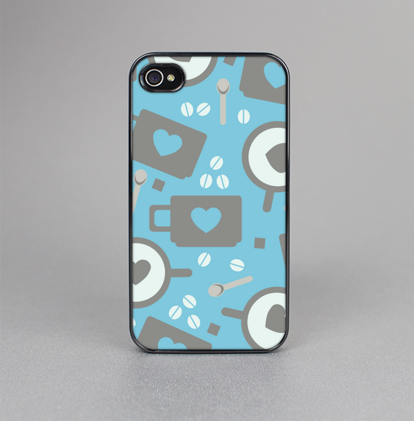 The Vector Blue & Gray Coffee Hearts Pattern Skin-Sert for the Apple iPhone 4-4s Skin-Sert Case