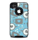 The Vector Blue & Gray Coffee Hearts Pattern Skin for the iPhone 4-4s OtterBox Commuter Case