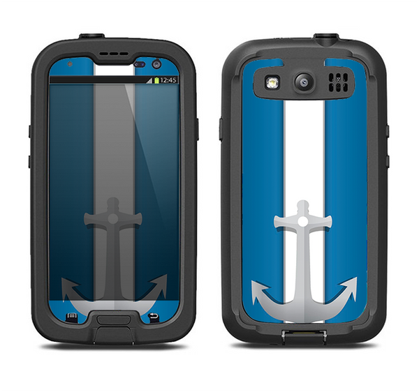 The Vector Blue and Gray Anchor with White Stripe Samsung Galaxy S3 LifeProof Fre Case Skin Set
