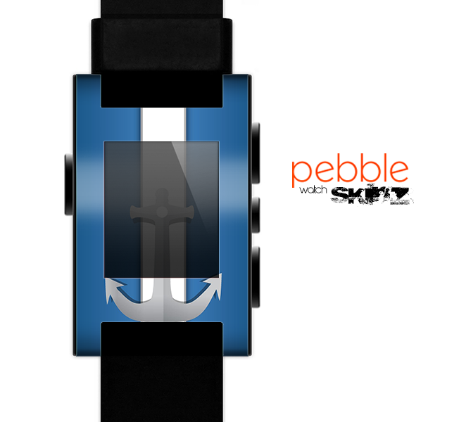 The Vector Blue and Gray Anchor with White Stripe Skin for the Pebble SmartWatch